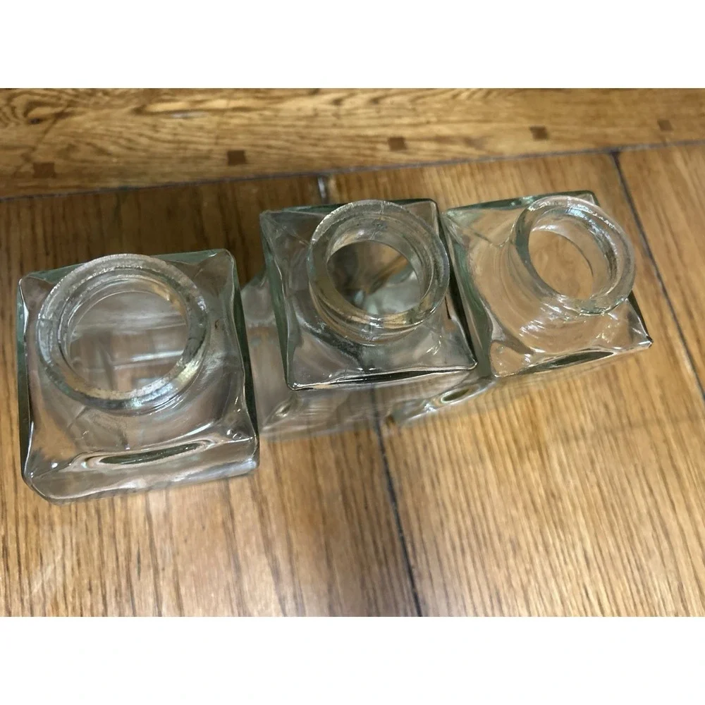 Set of 3 Wavy Square Clear Glass Bud Vases Small Apothecary Style Bottles